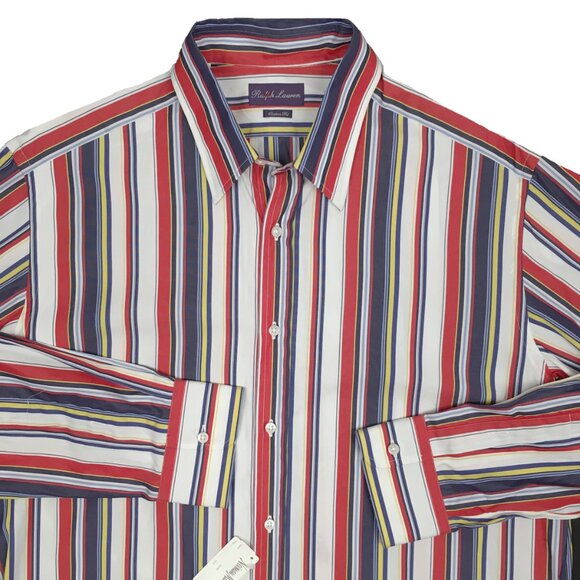 NEW $485 Ralph Lauren Purple Label Dress Shirt!  17  Colorful Stripes  ITALY - Picture 2 of 2